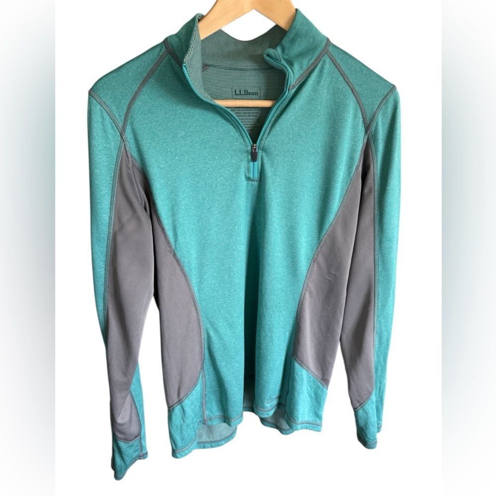 L.L. Bean Women’s Teal Green Gray Quarter Zip Hiking Outdoor Long Sleeve Shirt M